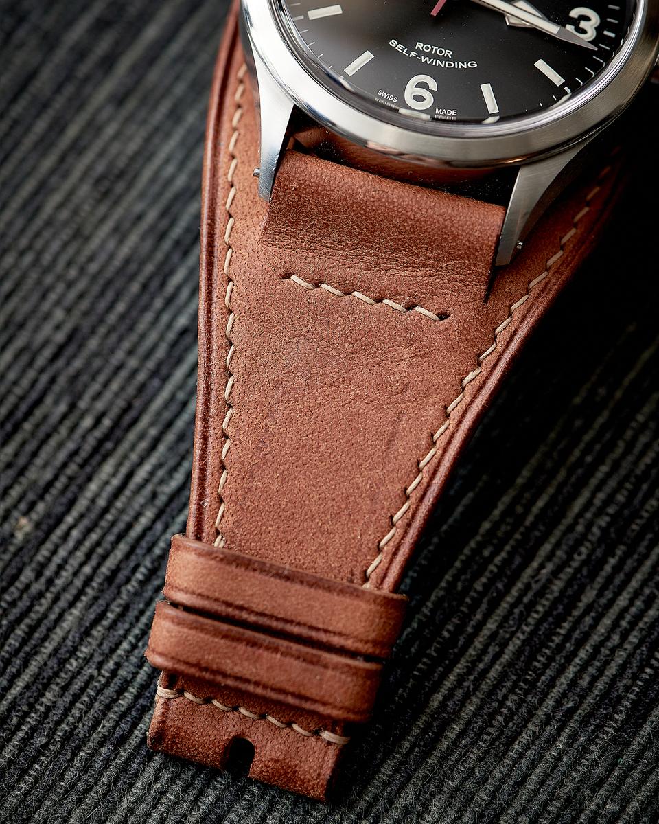 A bund strap on a pilot watch