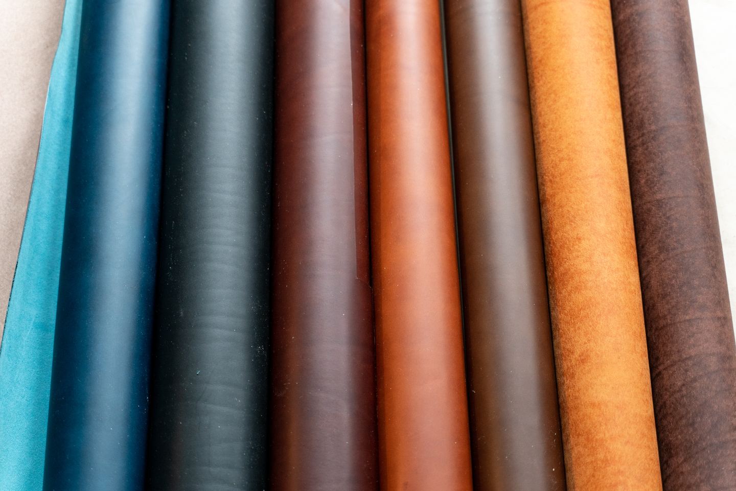 Rolls of leather in the workshop